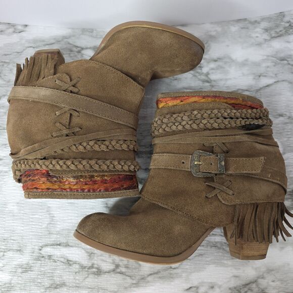 Naughty Monkey Boots Brown Fringe Suede Western Heel  Womens US 7.5 Boho Y2K - Picture 8 of 13